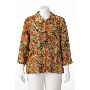 Alfred Dunner Floral Crinkle Txture Button Front Shirt Womens 18W Teacher Office